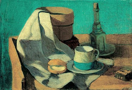 Still Life with Sieve, Bun and Mug (date unknown)