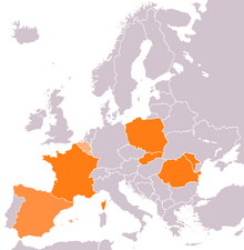 Mobile network locations in Europe.
France, Moldova, Romania, Slovakia and Poland: leading mobile telephone business.
Belgium and Luxembourg: ranked 2nd in mobile telephony.
Spain: ranked 3rd in mobile telephony. Orange operations map 2023.png