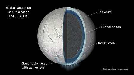 Artist's impression of possible hydrothermal activity on Enceladus. PIA19656-SaturnMoon-Enceladus-Ocean-ArtConcept-20150915.jpg
