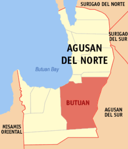 Mapa sa Agusan del Norte diin gipakita ang Butuan