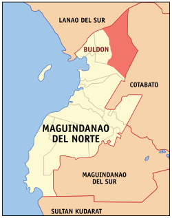 Mapa ng Maguindanao na nagpapakita sa lokasyon ng Buldon.