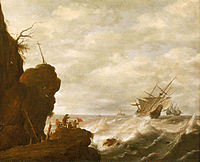 A Dutch Ship in a Breeze off a Rocky Coast, asi 1640