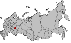 ロシア内のウドムルト共和国の位置の位置図