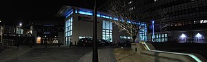 Entrance to Sheffield Hallam University at night SheffieldHallamNight.jpg