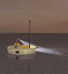 Artist's impression of proposed TiME lake lander for Saturn's moon Titan TSSM-TandEM-Lander.jpg