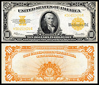 Zlatý certifikát v hodnotě 10 $, série 1922, Fr.1173, zobrazující Michaela Hillegase