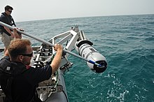 The unmanned underwater vehicle is about to take on drive. Unmanned Underwater Vehicle operations 130605-N-AZ907-046.jpg