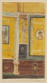 Fresque à Pompéi, sur fond jaune et avec médaillons muraux, aquarelle, Victoria and Albert Museum