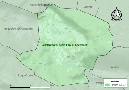 Carte de la ZNIEFF de type 1 sur la commune.