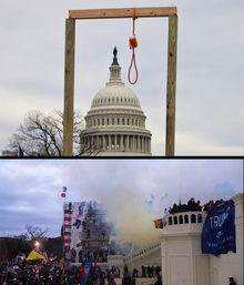 Mock gallows and Trump supporters attacking Congress on January 6, 2021 2021 storming of the United States Capitol DSC09156 collage.png