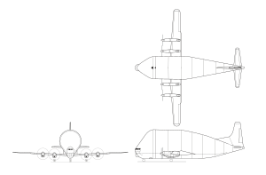 Orthographically projected diagram of the 377 Super Guppy.