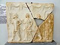 Hermes, Athena, Apollo. Relief from the House near lake on Delos, 2nd century BC, archaizinf style.