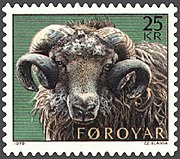 Un timbre de 1979 des îles Féroé dont le mouton est un animal emblématique