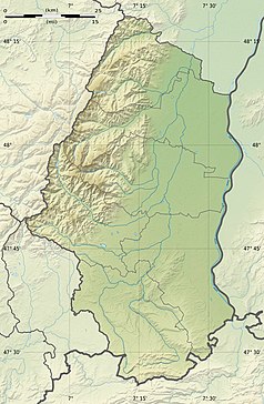 Mapa konturowa Górnego Renu, u góry nieco na prawo znajduje się punkt z opisem „Colmar”