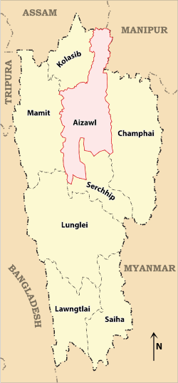 Location of Aizawl district in Mizoram