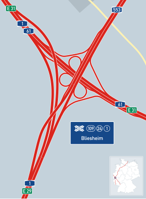 Übersichtskarte Autobahnkreuz Bliesheim