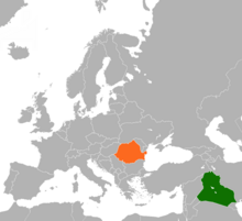 Carte montrant la localisation dans le monde de la Roumanie par rapport à l'Irak