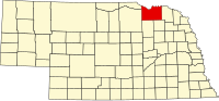 Map of Nebraska highlighting Knox County