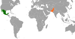 Карта с указанием местоположения Мексики и Пакистана