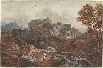 Mountain Landscape with Washerwomen and a Fisherman. c. 1765–8. National Gallery of Art, Washington, D.C.[O]