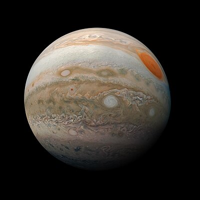 Hierdie opvallende uitsig op Jupiter se Groot Rooi Vlek en onstuimige suidelike halfrond is deur Nasa se Juno-ruimtetuig geneem terwyl dit 'n nabye verbyvlug van die gasreus uitgevoer het.