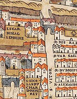 La porte Saint-Victor, al centro della rue Saint-Victor, sulla pianta di Truschet e Hoyau (1550).