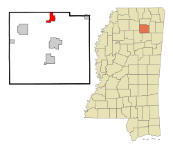 Location of Ecru, Mississippi