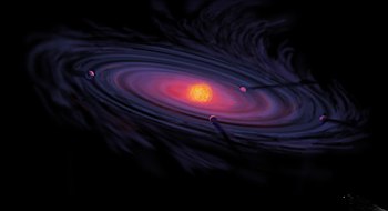 An artist's rendering of a protoplanetary disk Protoplanetary-disk.jpg