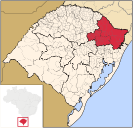 Ligging van de Braziliaanse mesoregio Nordeste Rio-Grandense in Rio Grande do Sul