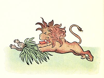 Le lion n'arrive pas à attraper le singe.