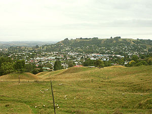 Te Kuiti, New Zealand - looking north from SH3 as it climbs out of the town.