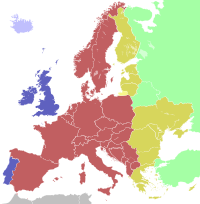 Map of the time zones of Europe.