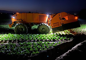 FarmWise's Titan robot working on a lettuce field at night (May 2020) Titan FT35 FarmWise3.jpg