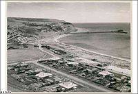 View of the Town, the Quarry and the Jetty looking west towards Rapid Head (image created in 1950)