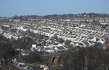 Vast swathes of housing covered the land north and east of Brighton after the railway was built. London Road viaduct (pictured at the bottom) originally stood in open fields. View Northeastwards from Howard Place, Brighton (December 2013).JPG
