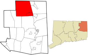 Location in Windham County and the state of Connecticut. The 42nd parallel north and the 72nd meridian west meet in the north central part of town