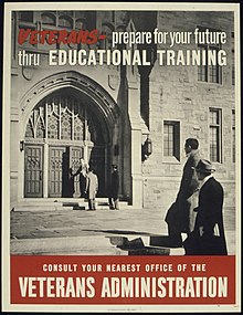 A 1944 poster encouraging veterans to use the GI Bill "VETERANS, PREPARE FOR YOUR FUTURE THROUGH EDUCATIONAL TRAINING" - NARA - 515969.jpg