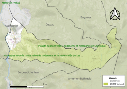 Carte de la ZNIEFF de type 2 sur la commune.