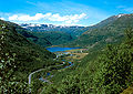 2001. Aurdal seen from Grønestølskleivane (grønn = green, støl = dairy farm, kleiv = steep hill). In Aurdal the valley widens out for a short stretch.