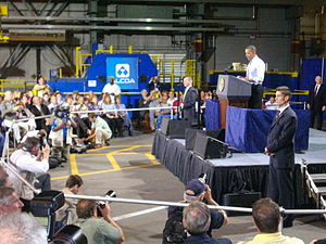President Obama speaking to Alcoa employees on...