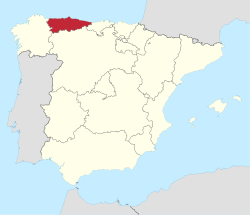 Location of Asturias in Spain