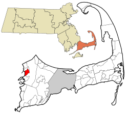 莫紐門特比奇在巴恩斯特布爾縣及麻薩諸塞州的位置（以紅色標示）