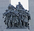 The 23 bronze figures, representing the eleven branches of the Canadian forces engaged in the First World War, viewed from the front