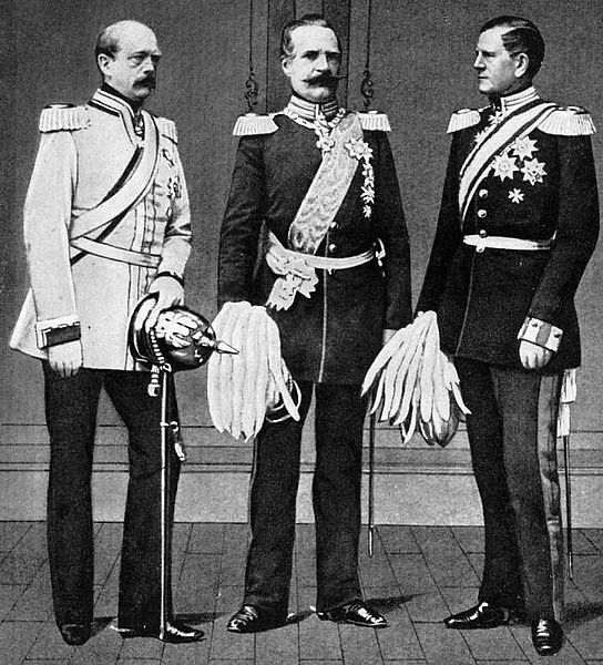 The main people in the unification of Germany. Chancellor Otto von Bismarck (left), Minister of War Prussia A. Roon (center), Chief of the General Staff of the H. Moltke (right).
