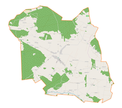 Mapa konturowa gminy Brąszewice, blisko centrum na dole znajduje się punkt z opisem „Lipka”