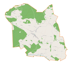 Mapa konturowa gminy Brąszewice, blisko centrum na prawo u góry znajduje się punkt z opisem „Wojtyszki”