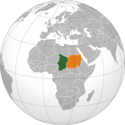 Карта с указанием местоположения Чада и Судана