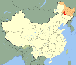 Daqing City (red) in Heilongjiang (orange) and China