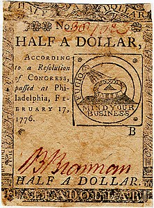 Continental Currency half dollar banknote obverse (February 17, 1776).jpg