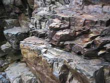 Rock outcrop along a mountain creek near Orosi, Costa Rica. DirkvdM rocks.jpg